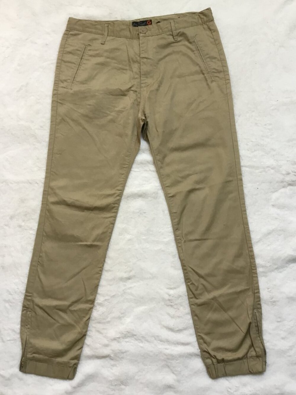 G By GUESS Men's Casual Jogger Pants Chinos Khaki High Rise Ankle Zip Tan 34